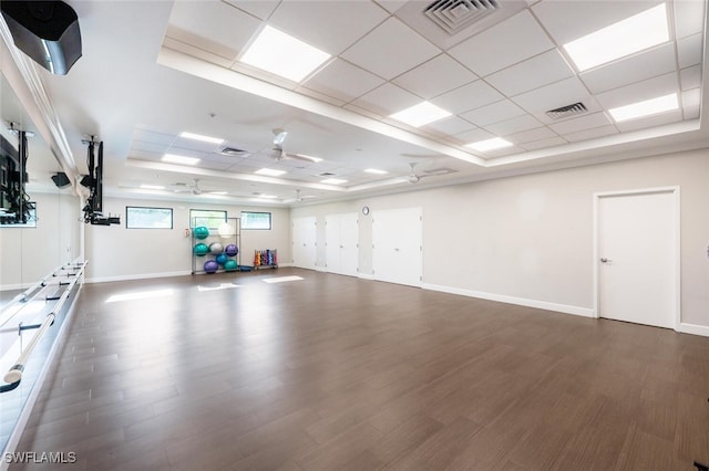 5858 Westbourgh Ct, Naples, FL 34112 - interior space featuring dark wood-style flooring, visible vents, ceiling fan, and a drop ceiling