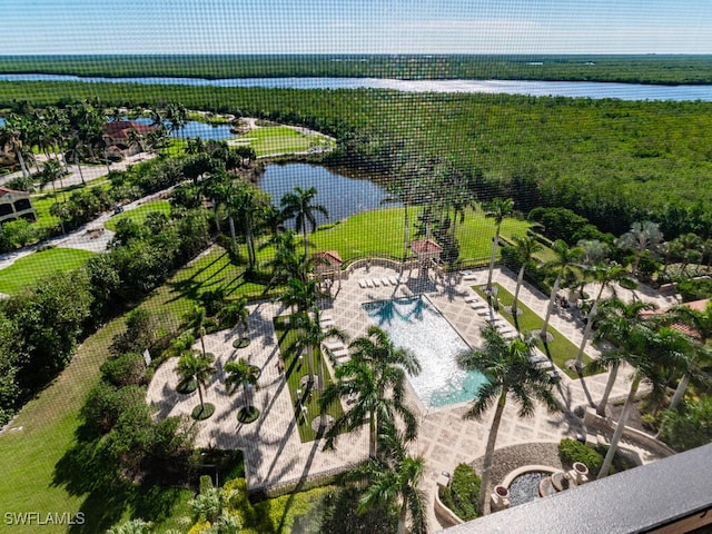 bird's eye view featuring a water view