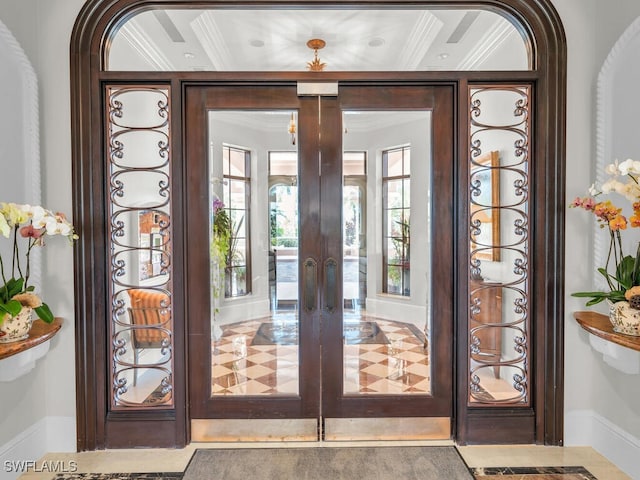 doorway to property featuring french doors