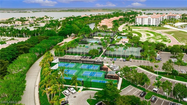 aerial view with a water view