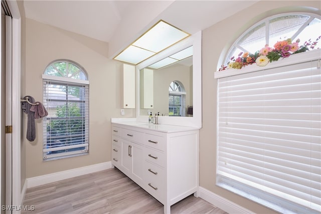 bathroom featuring hardwood / wood-style flooring and vanity