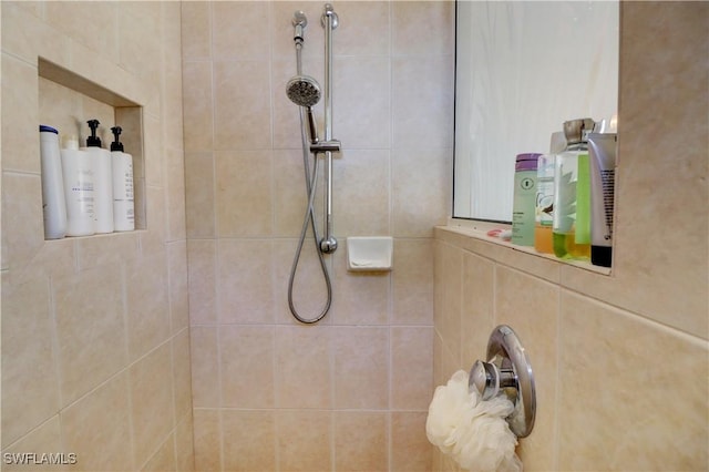 interior details featuring a tile shower