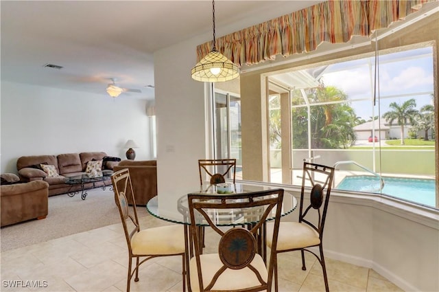 dining room with light tile patterned floors