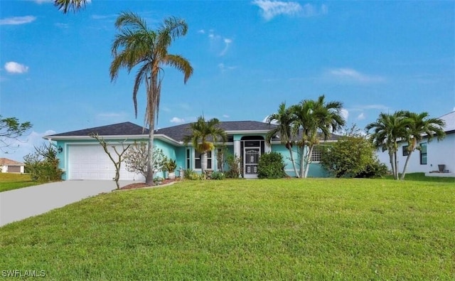 view of front of property with a garage and a front yard