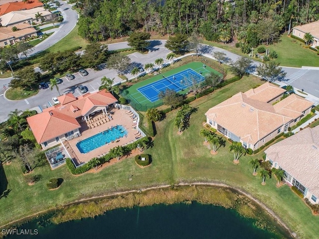 aerial view with a water view