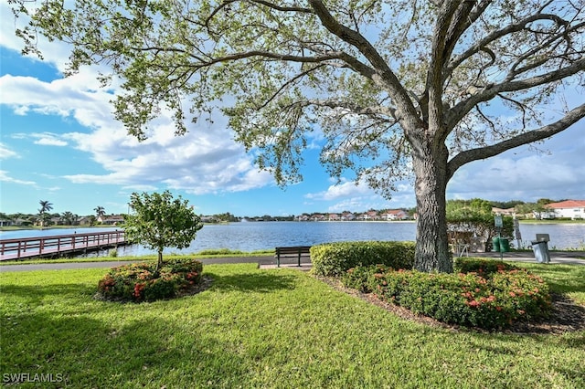 view of yard with a water view