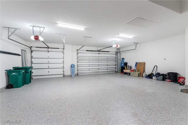 garage with a garage door opener