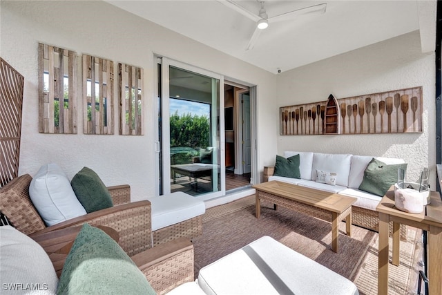 view of patio featuring outdoor lounge area and ceiling fan