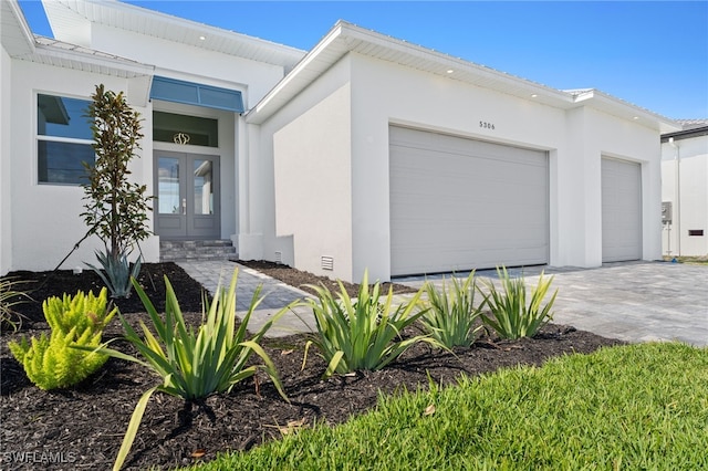 exterior space with a garage