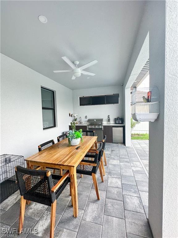 dining area featuring ceiling fan