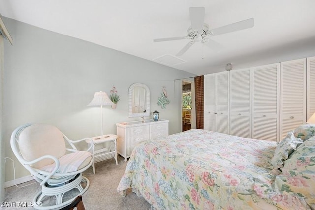 2228 Poinciana Dr, Naples, FL 34105 - bedroom with a closet, lofted ceiling, light colored carpet, and ceiling fan