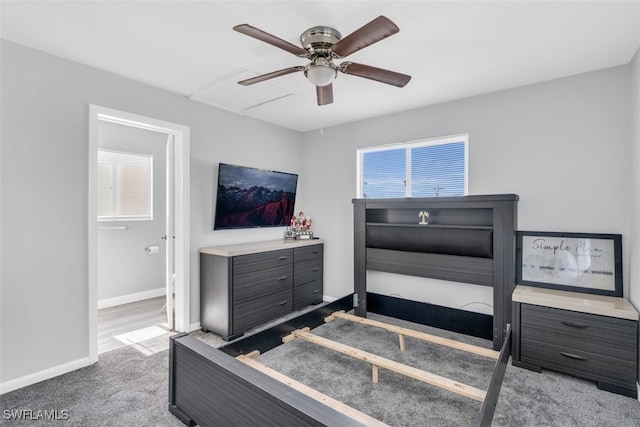 bedroom featuring carpet flooring and ceiling fan