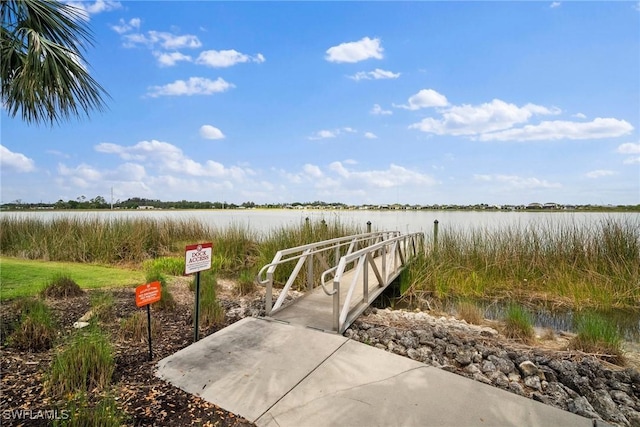 view of dock with a water view