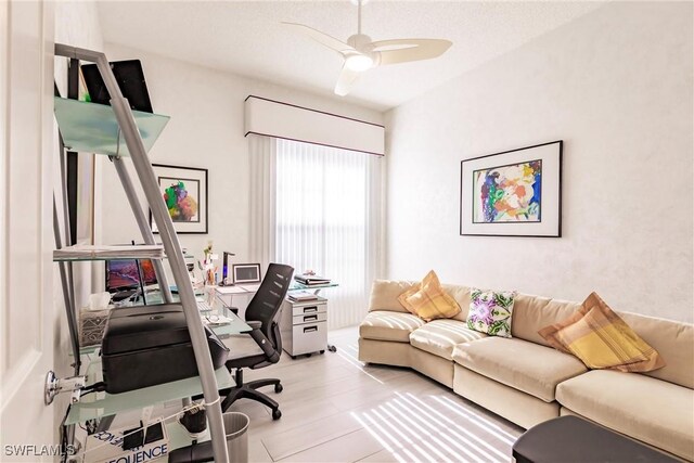 3500 Donoso Ct, Naples, FL 34109 - tiled home office featuring ceiling fan
