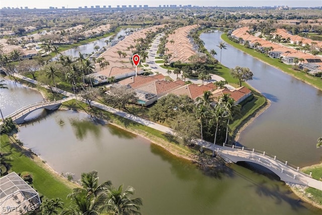 aerial view with a water view