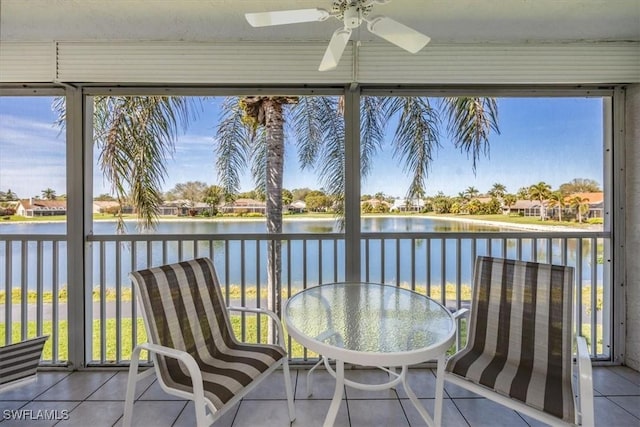 1090 Partridge Cir Unit 201, Naples, FL 34104 - unfurnished sunroom featuring a water view and ceiling fan