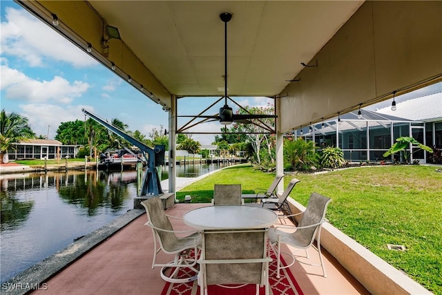 view of patio / terrace featuring a water view