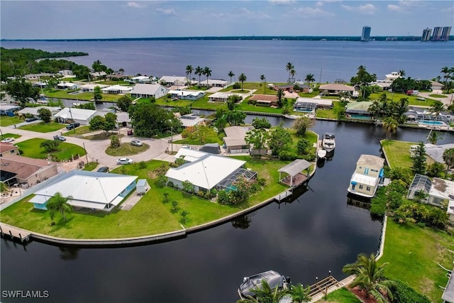 bird's eye view featuring a water view