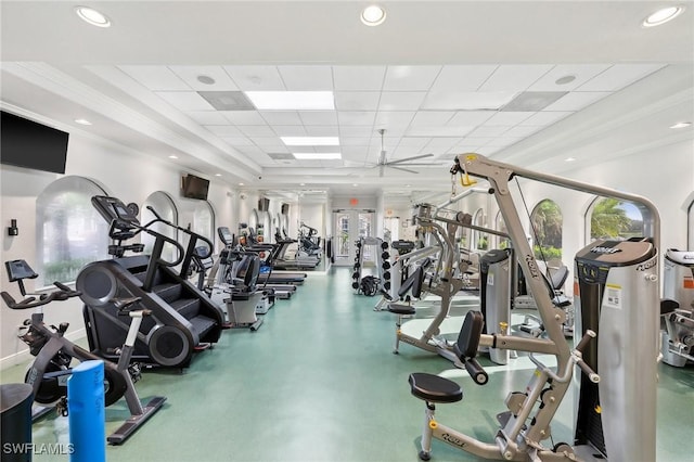 gym with a drop ceiling