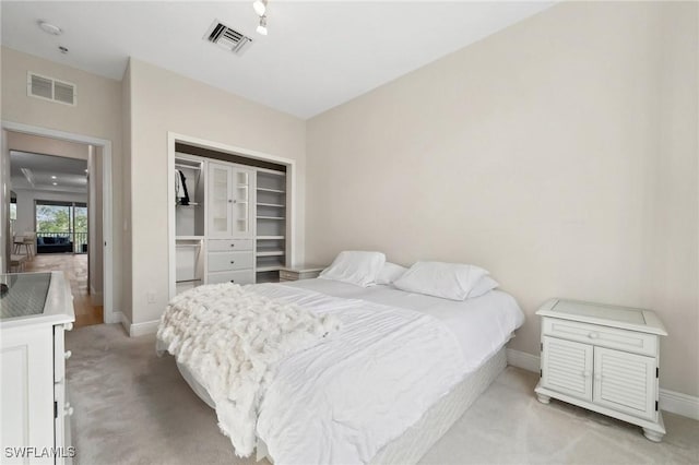 carpeted bedroom with a closet