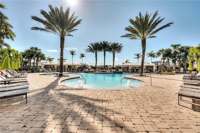 community pool with a patio area