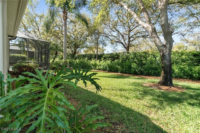 view of yard with glass enclosure