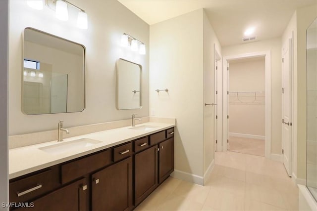 bathroom with vanity and walk in shower