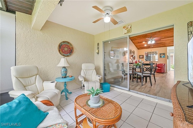 view of patio / terrace featuring outdoor dining space, visible vents, and a ceiling fan