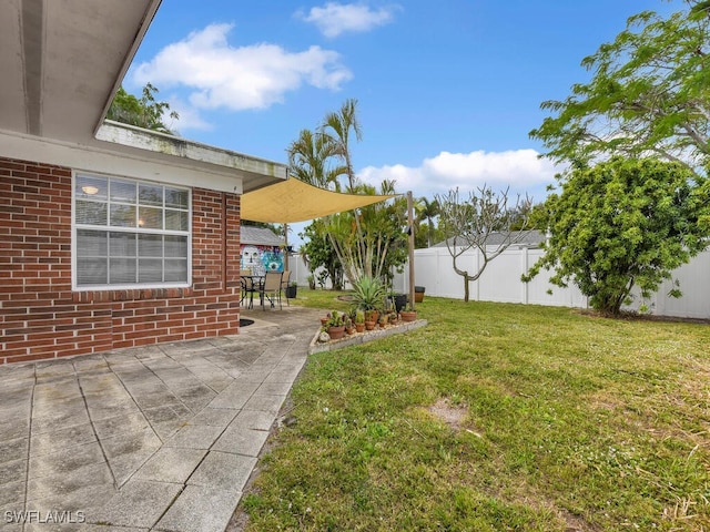 view of yard with a patio area and a fenced backyard