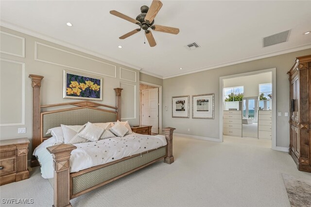 11550 Paige Ct, Captiva, FL 33924 - bedroom featuring light carpet, baseboards, visible vents, and ornamental molding