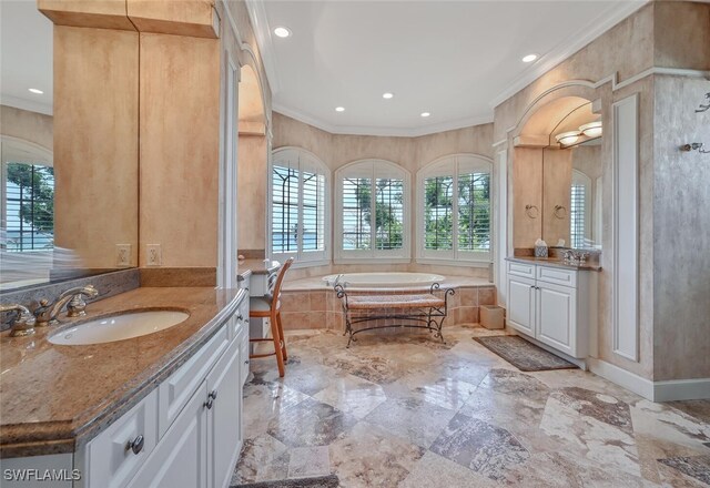11550 Paige Ct, Captiva, FL 33924 - full bathroom with a sink, crown molding, and a bath