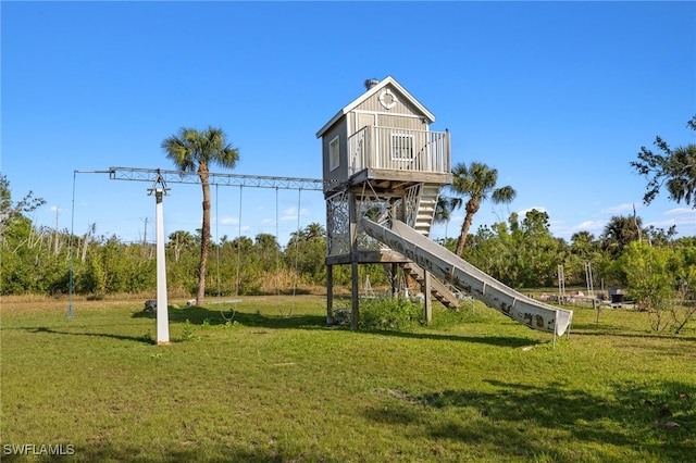 view of jungle gym with a yard