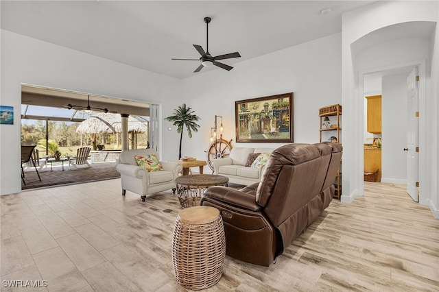 15791 Quail Trl, Bokeelia, FL 33922 - living area with light wood-style floors, baseboards, and ceiling fan