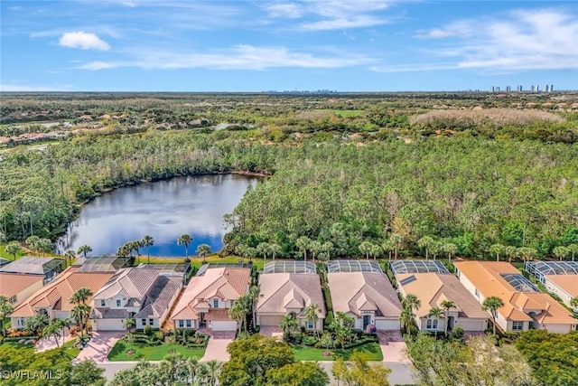 aerial view with a water view and a residential view