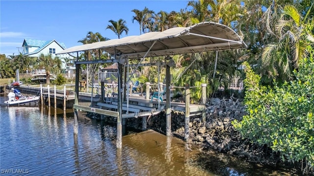 view of dock featuring a water view