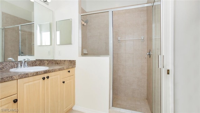 full bath with a stall shower and vanity