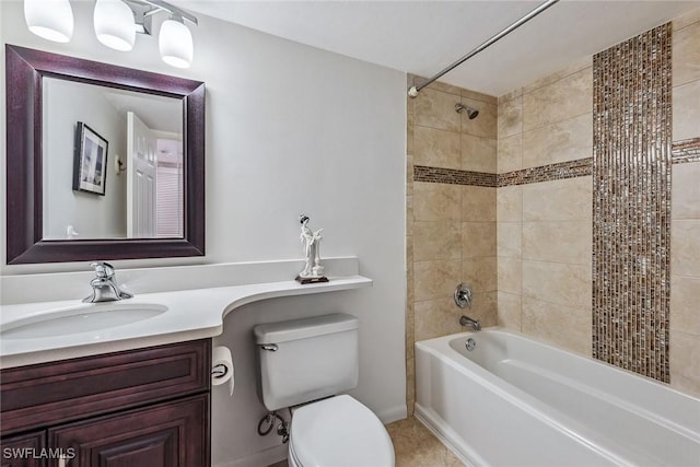 bathroom with vanity, toilet, and shower / bathing tub combination