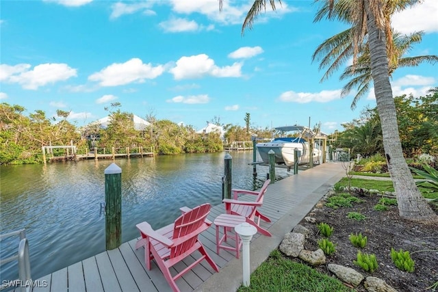 dock area featuring a water view and boat lift