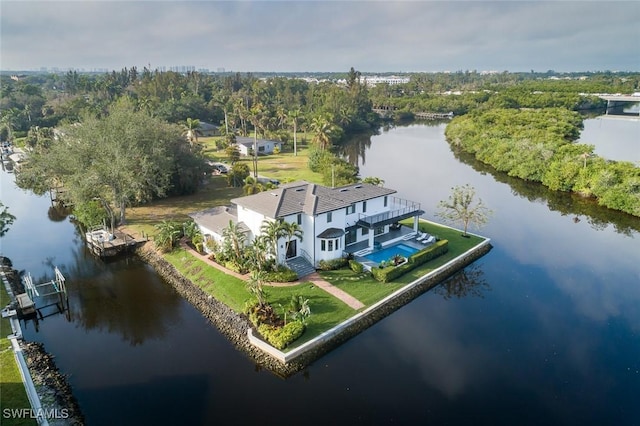 drone / aerial view featuring a water view