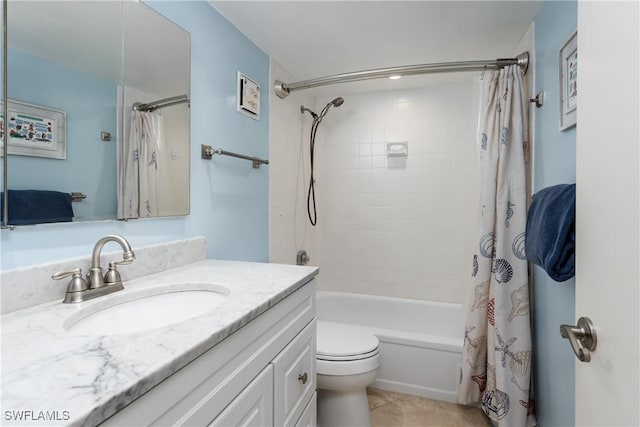 full bathroom featuring vanity, tile patterned flooring, toilet, and shower / bath combo