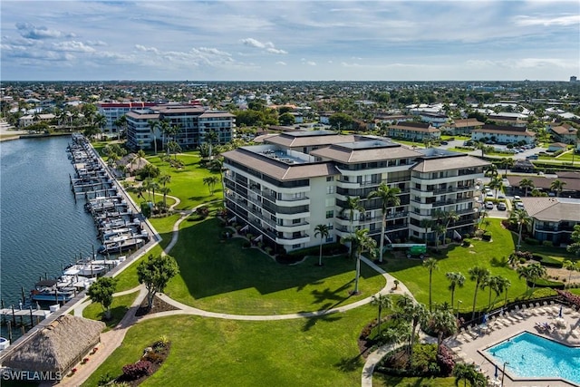 aerial view with a water view