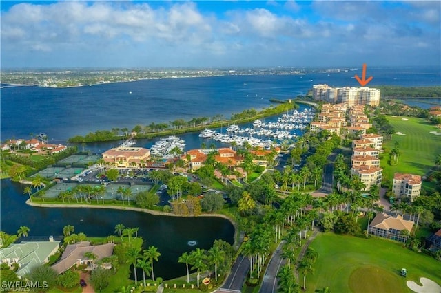 bird's eye view featuring a water view