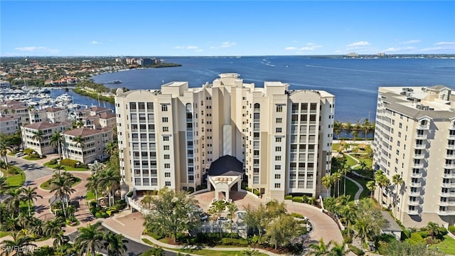 exterior space with a water view and a view of city