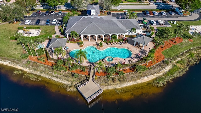 aerial view with a water view