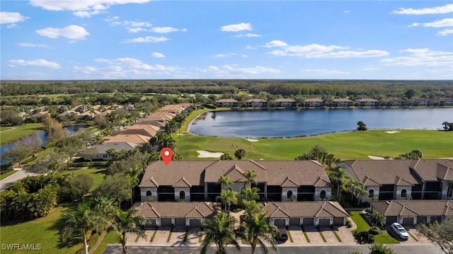 aerial view with a water view