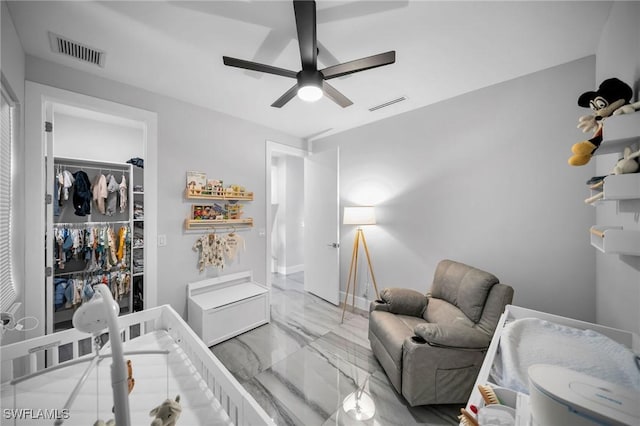 bedroom featuring ceiling fan