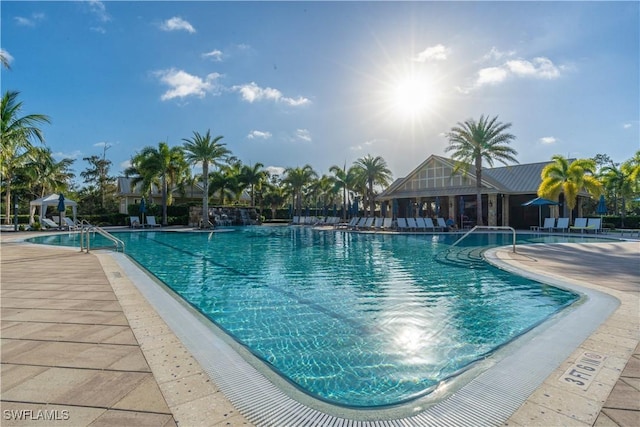 community pool with a patio