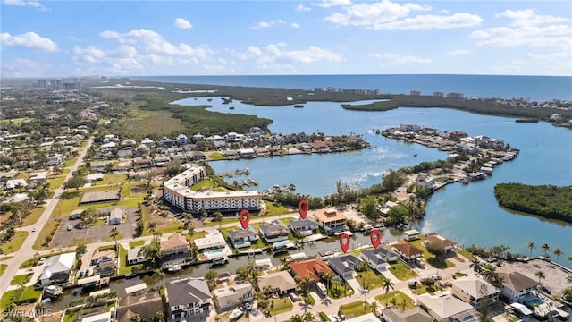 aerial view with a water view