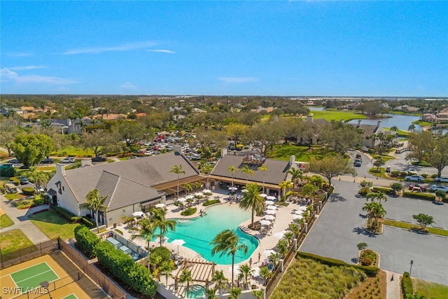 birds eye view of property with a residential view