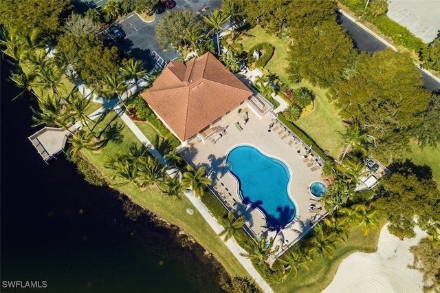 bird's eye view featuring a water view